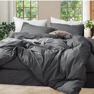 MooMee Bedding Duvet Cover Set 100% Washed Cotton Linen Like Textured Breathable